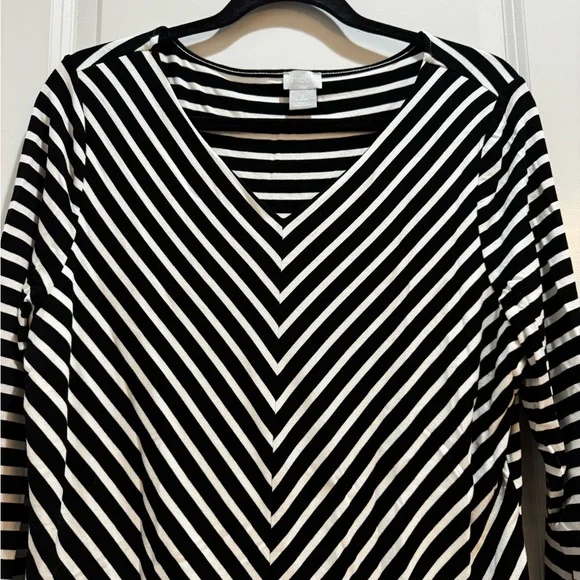 Chico’s Black/white Chevron Stripes V-Neck 3/4 Sleeve Sz2(L) Armpit To Armpit20” - Picture 4 of 7